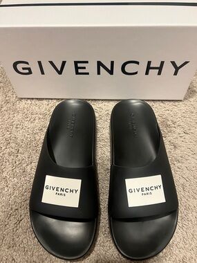 Givenchy Black Slide Sandals with White Logo Plaque